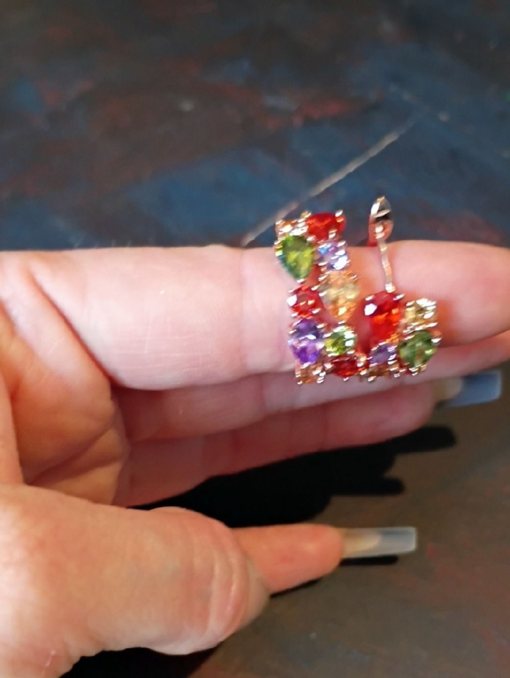 Source Unknown Multicolor Gemstone Hoop Earrings - Red, Green, Purple, Yellow